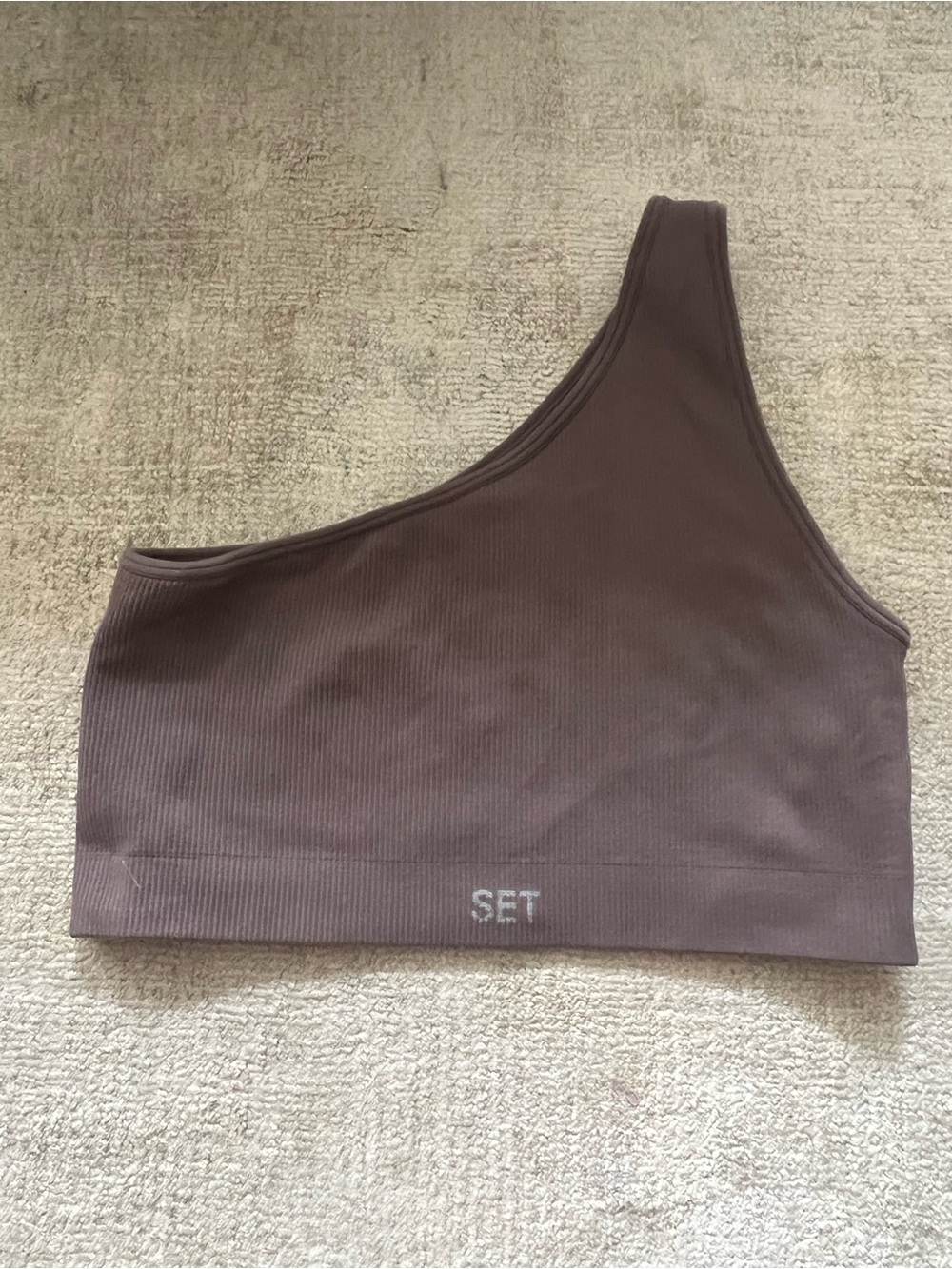 SET Active One-Shoulder Ribbed Sports Bra in Chocolate Brown